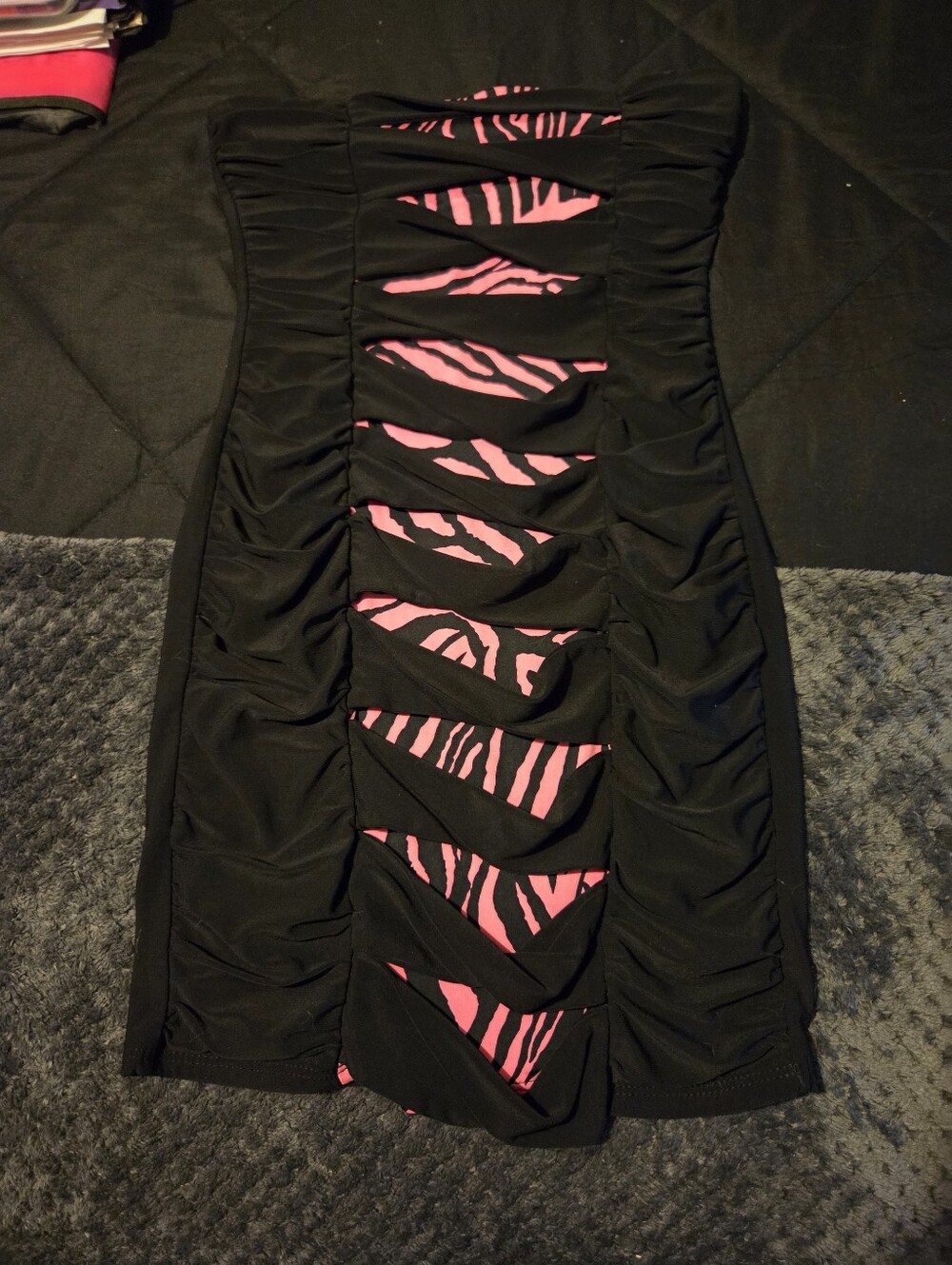 Deb Black Strapless Dress with Pink Zebra Panel